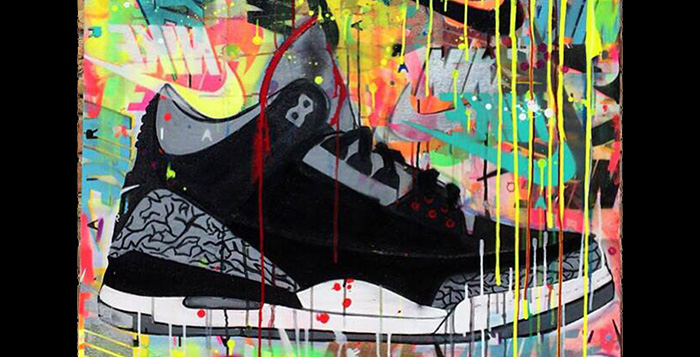 Air Jordan 3 Black Cement Painting by Shannon Favia