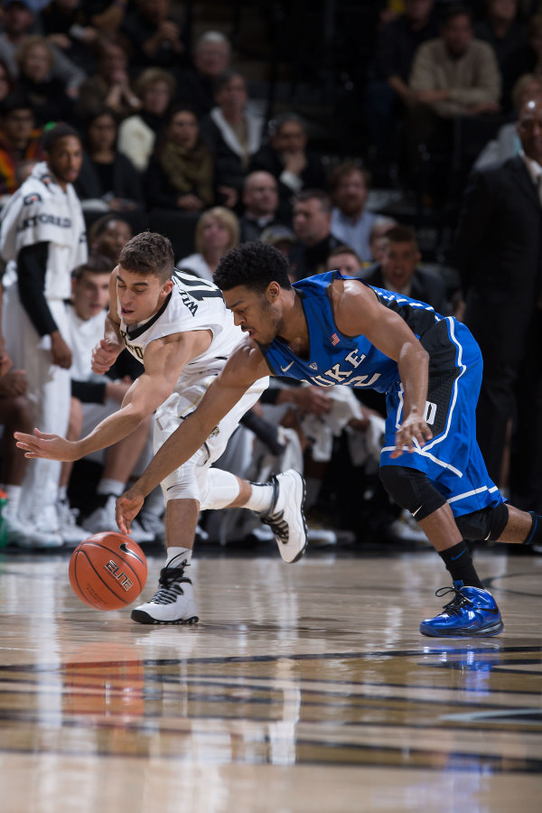 Wake Forest's Mitchell Wilbekin in the Air Jordan 10 "Steel" and Duke's Quinn Cook in a Nike LeBron X iD, respectively