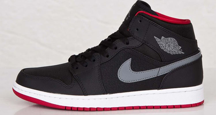 Air Jordan 1 Mid Black/Cool Grey-Gym Red