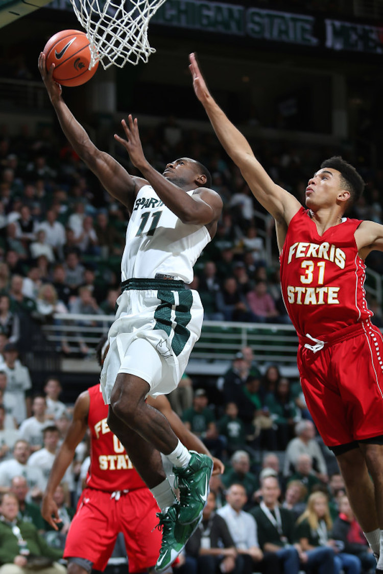 Michigan State's "Tum Tum" Nairn in a "Michigan State" PE of the Nike LeBron 12