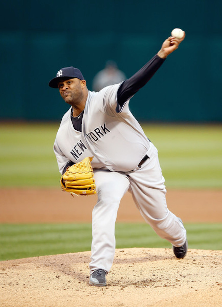 CC Sabathia in a Yankees PE of the Air Jordan 12