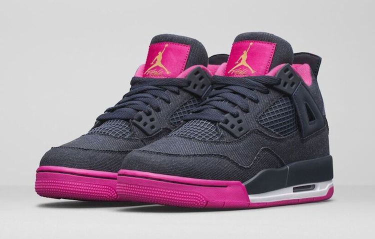 Girls' Air Jordan 4 Retro "Dark Obsidian/Vivid Pink"