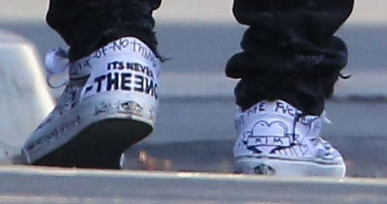 Kanye West Wears Custom Vans Old Skools in Cali