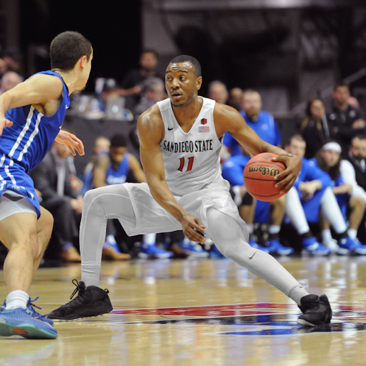 San Diego State's D'Erryl Williams in a custom model of the Air Jordan 10