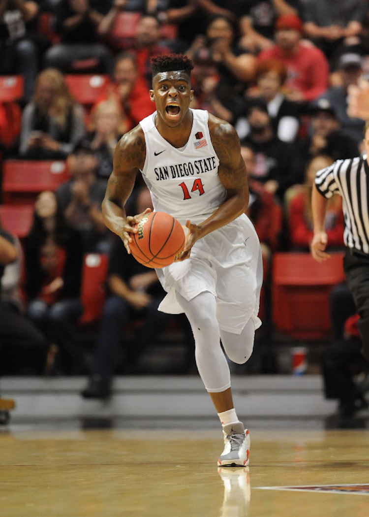 San Diego State's Zylan Cheatham in the Air Jordan 13 "Grey Toe