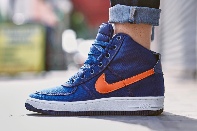 Nike Air Force 1 High Canvas Navy/Orange On-Foot Look