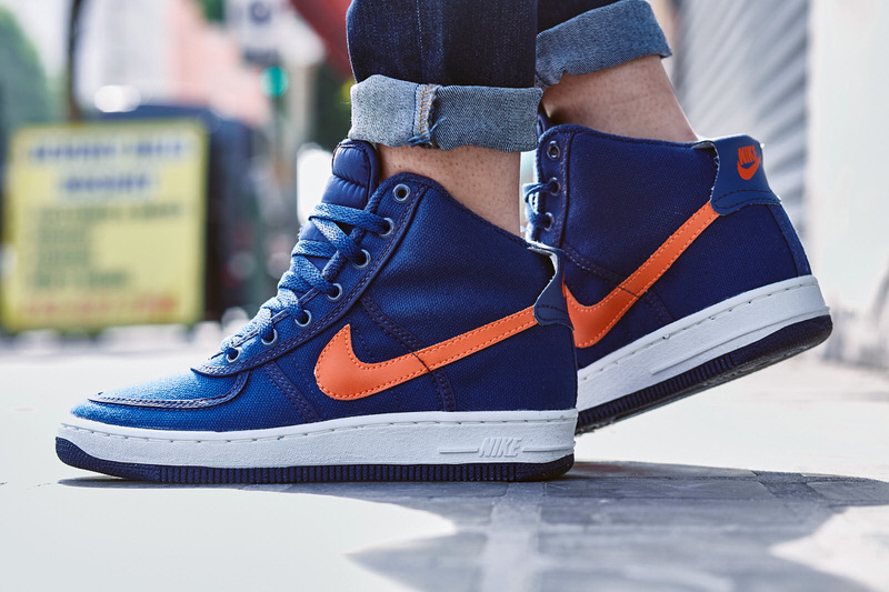 Nike Air Force 1 High Canvas Navy/Orange On-Foot Look