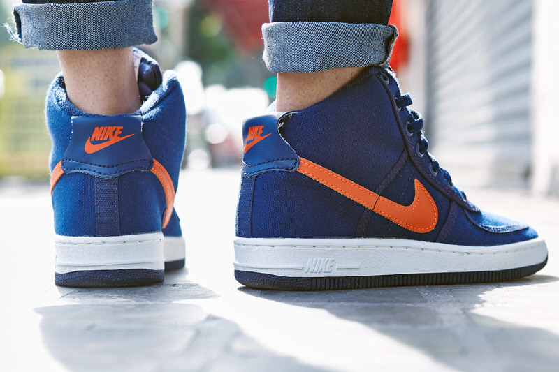 Nike Air Force 1 High Canvas Navy/Orange On-Foot Look