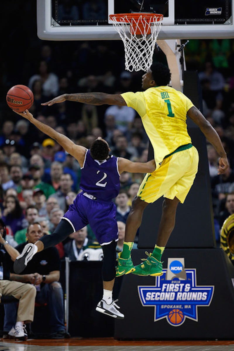 Oregon's Jordan Bell in an Oregon PE of the Nike LeBron Zoom Soldier 9