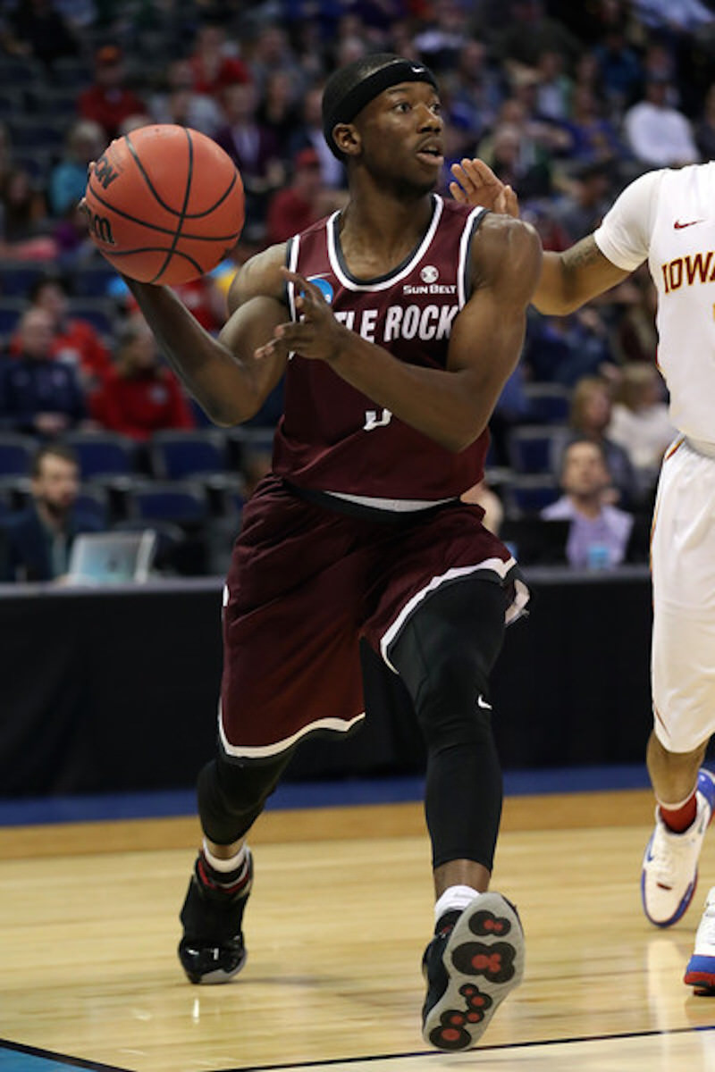 Arkansas Little-Rock's Josh Hagins in the Air Jordan 20 "Stealth"