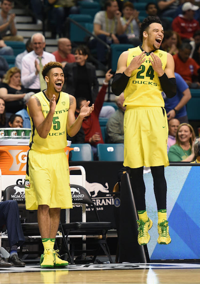 Oregon's Tyler Dorsey in a iD model of the Nike Kobe 11 and Dillion Brooks in a iD model of the Nike KD 8