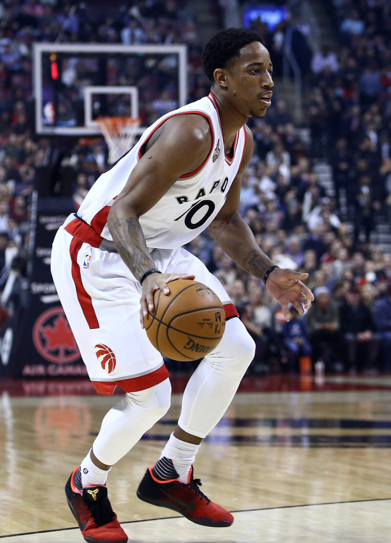 DeMar DeRozan wearing the Nike Kobe 11 "Achilles Heel"