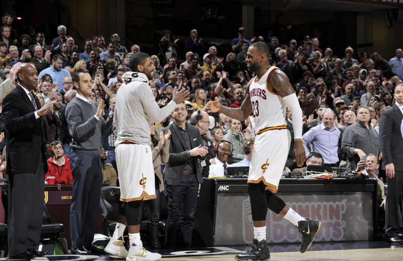 Kyrie Irving and LeBron James in PE versions of the Nike Kyrie 2 and Nike LeBron 13, respectively