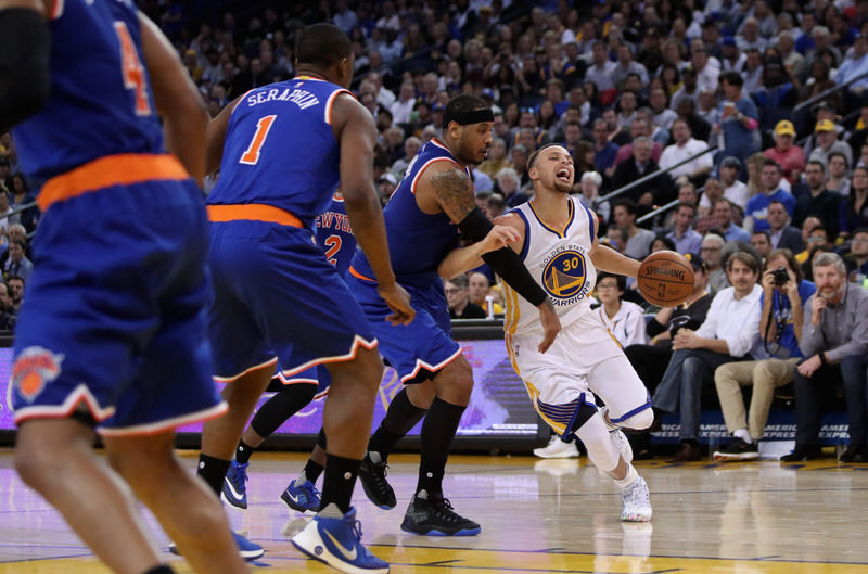 Carmelo Anthony and Steph Curry in the Jordan Melo M12 and the Under Armour Curry Two, respectively