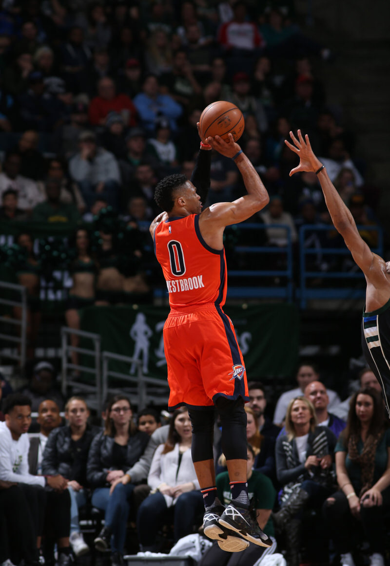 Russell Westbrook wearing an Air Jordan XXX PE