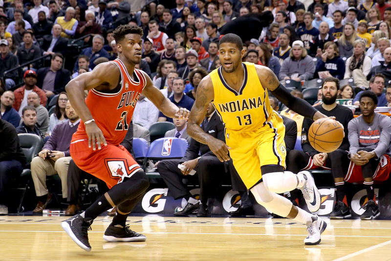 Jimmy Butler and Paul George in the Jordan Ultra Fly and the Nike HyperLive, respectively