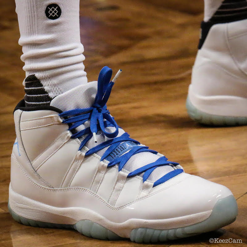 Chris McCullough's Air Jordan 11 "Legend Blue" with Blue Knots