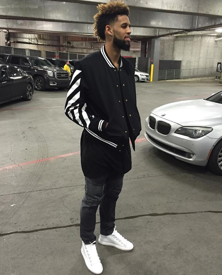 Portland Trailblazers' Allen Crabbe in a pair of Balenciaga Arena Sneakers