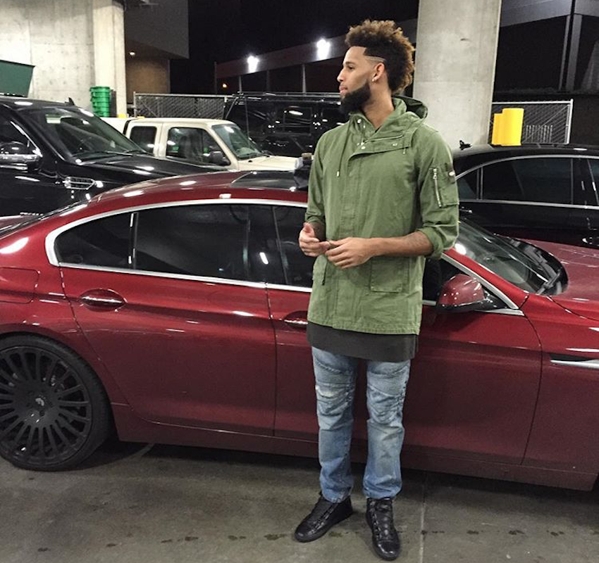 Portland Trailblazers' Allen Crabbe in a pair of Balenciaga Arena Sneakers