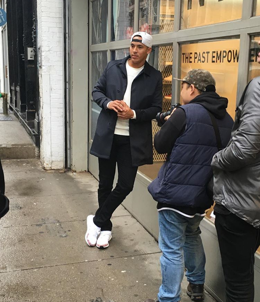 Houston Astros' Carlos Correra in the adidas Ultra Boost "Multi-Color"