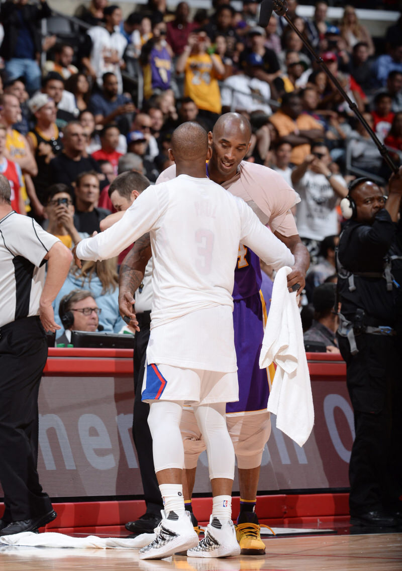 Chris Paul and Kobe Bryant in PE versions of the Jordan CP3.IX and the Nike Kobe 11, respectively