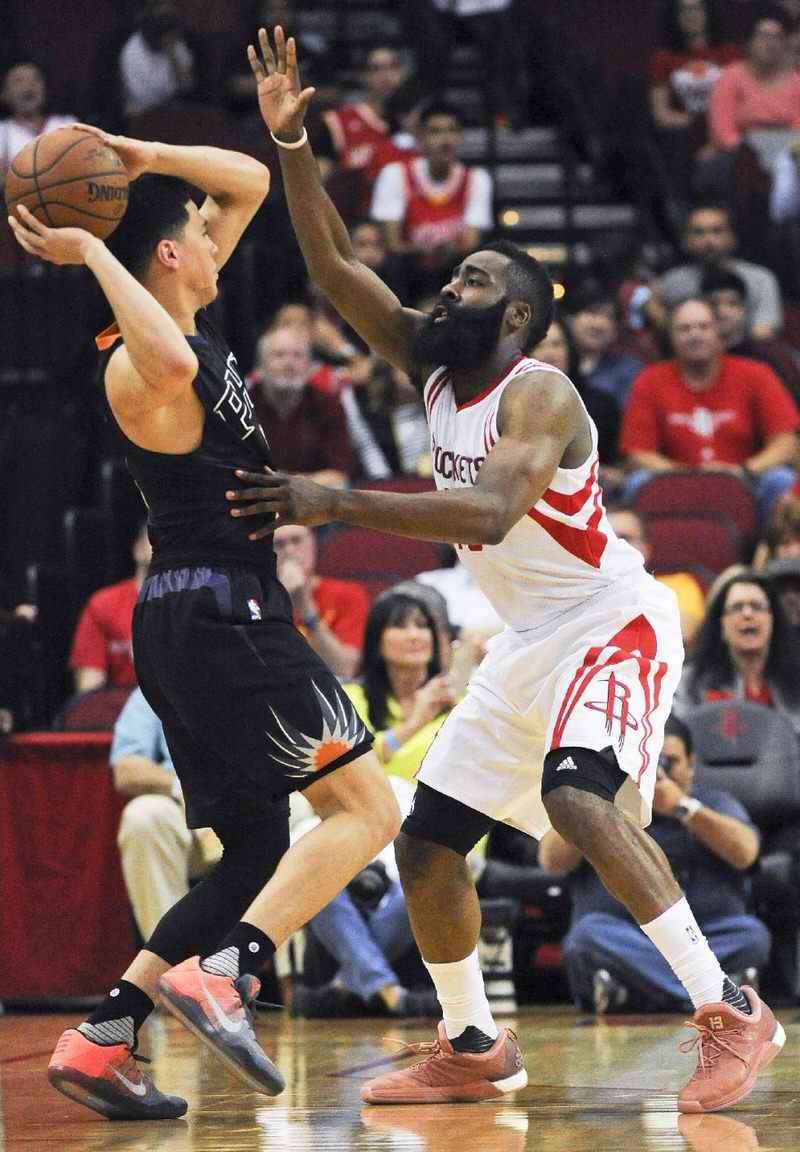 Devin Booker and James Harden in the Nike Kobe 11 and the adidas Crazy Light Boost 2.5, respectively