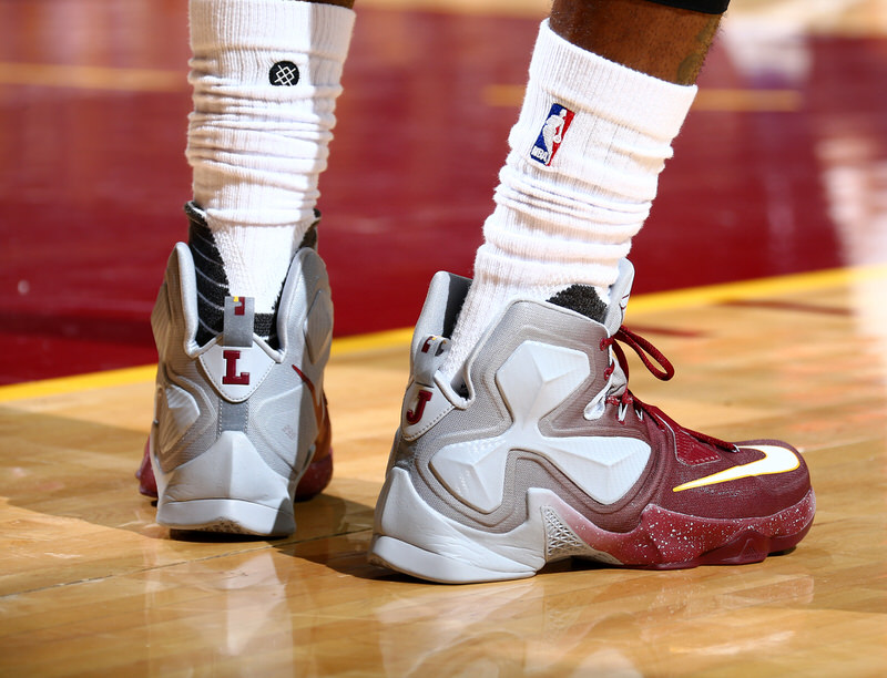 CLEVELAND, OH - MAY 25: The sneakers of LeBron James #23 of the Cleveland Cavaliers during the game against the Toronto Raptors in Game Five of the Eastern Conference Finals during the 2016 NBA Playoffs on May 25, 2016 at Quicken Loans Arena in Cleveland, Ohio. NOTE TO USER: User expressly acknowledges and agrees that, by downloading and or using this Photograph, user is consenting to the terms and conditions of the Getty Images License Agreement. Mandatory Copyright Notice: Copyright 2016 NBAE (Photo by Nathaniel S. Butler/NBAE via Getty Images)