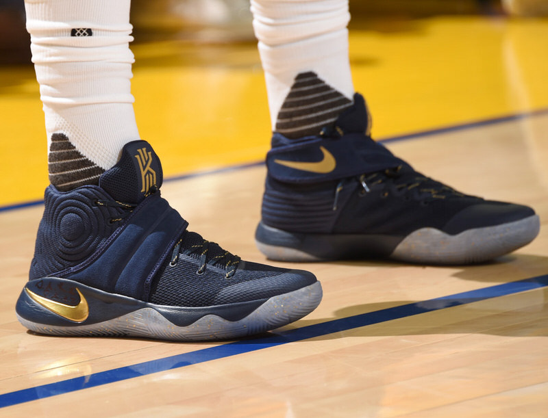 OAKLAND, CA - JUNE 5:  The sneakers of Kyrie Irving #2 of the Cleveland Cavaliers during the game against the Golden State Warriors in Game Two of the 2016 NBA Finals on June 5, 2016 at ORACLE Arena in Oakland, California. NOTE TO USER: User expressly acknowledges and agrees that, by downloading and/or using this Photograph, user is consenting to the terms and conditions of the Getty Images License Agreement. Mandatory Copyright Notice: Copyright 2016 NBAE (Photo by Andrew D. Bernstein/NBAE via Getty Images)