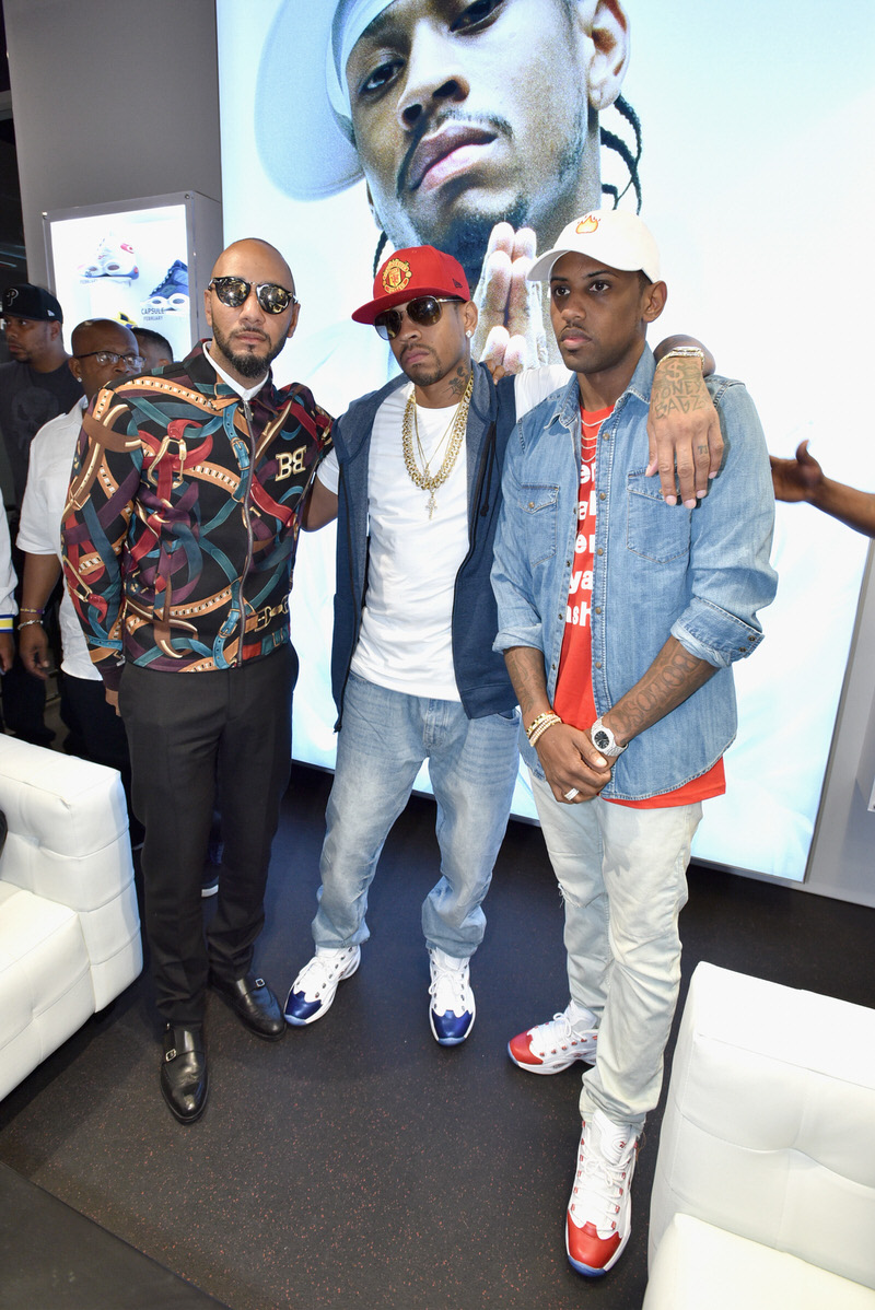 NEW YORK, NY - SEPTEMBER 15: Swizz Beatz, Allen Iverson and Fabolous attend the Reebok X Packer Shoes launch party to celebrate Allen Iverson at Reebok FitHub Union Square on September 15, 2016 in New York City. (Photo by Bryan Bedder/Getty Images for Reebok)