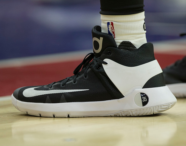 PHILADELPHIA, PA - OCTOBER 06: Sneaker detail of Richaun Holmes #22 of the Philadelphia 76ers during the game against the Washington Wizards at Wells Fargo Center on October 6, 2016 in Philadelphia, Pennsylvania. The Wizards defeated the 76ers 125-119 in double overtime. NOTE TO USER: User expressly acknowledges and agrees that, by downloading and or using this photograph, User is consenting to the terms and conditions of the Getty Images License Agreement. (Photo by Mitchell Leff/Getty Images)