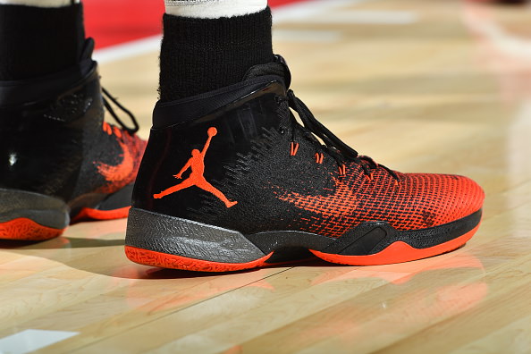 PHILADELPHIA,PA - OCTOBER 26: Russell Westbrook #0 of the Oklahoma City Thunder showcases his sneakers against the Philadelphia 76ers during game at the Wells Fargo Center on October 26, 2016 in Philadelphia, Pennsylvania NOTE TO USER: User expressly acknowledges and agrees that, by downloading and/or using this Photograph, user is consenting to the terms and conditions of the Getty Images License Agreement. Mandatory Copyright Notice: Copyright 2016 NBAE (Photo by Jesse D. Garrabrant/NBAE via Getty Images)