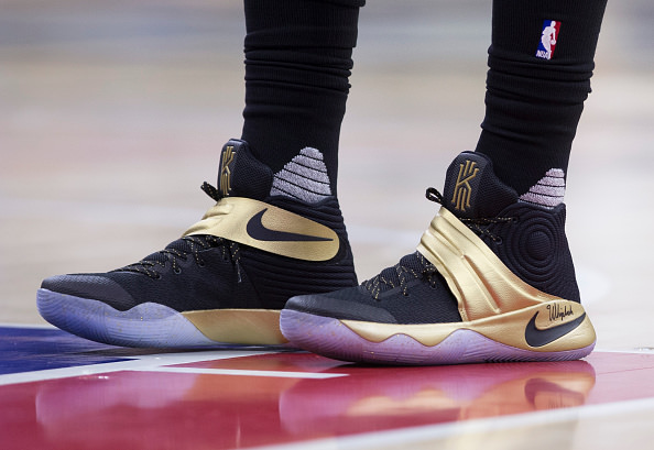 PHILADELPHIA, PA - NOVEMBER 5: Sneaker detail of Kyrie Irving #2 of the Cleveland Cavaliers against the Philadelphia 76ers at Wells Fargo Center on November 5, 2016 in Philadelphia, Pennsylvania. The Cavaliers defeated the 76ers 102-101. The NOTE TO USER: User expressly acknowledges and agrees that, by downloading and or using this photograph, User is consenting to the terms and conditions of the Getty Images License Agreement. (Photo by Mitchell Leff/Getty Images)