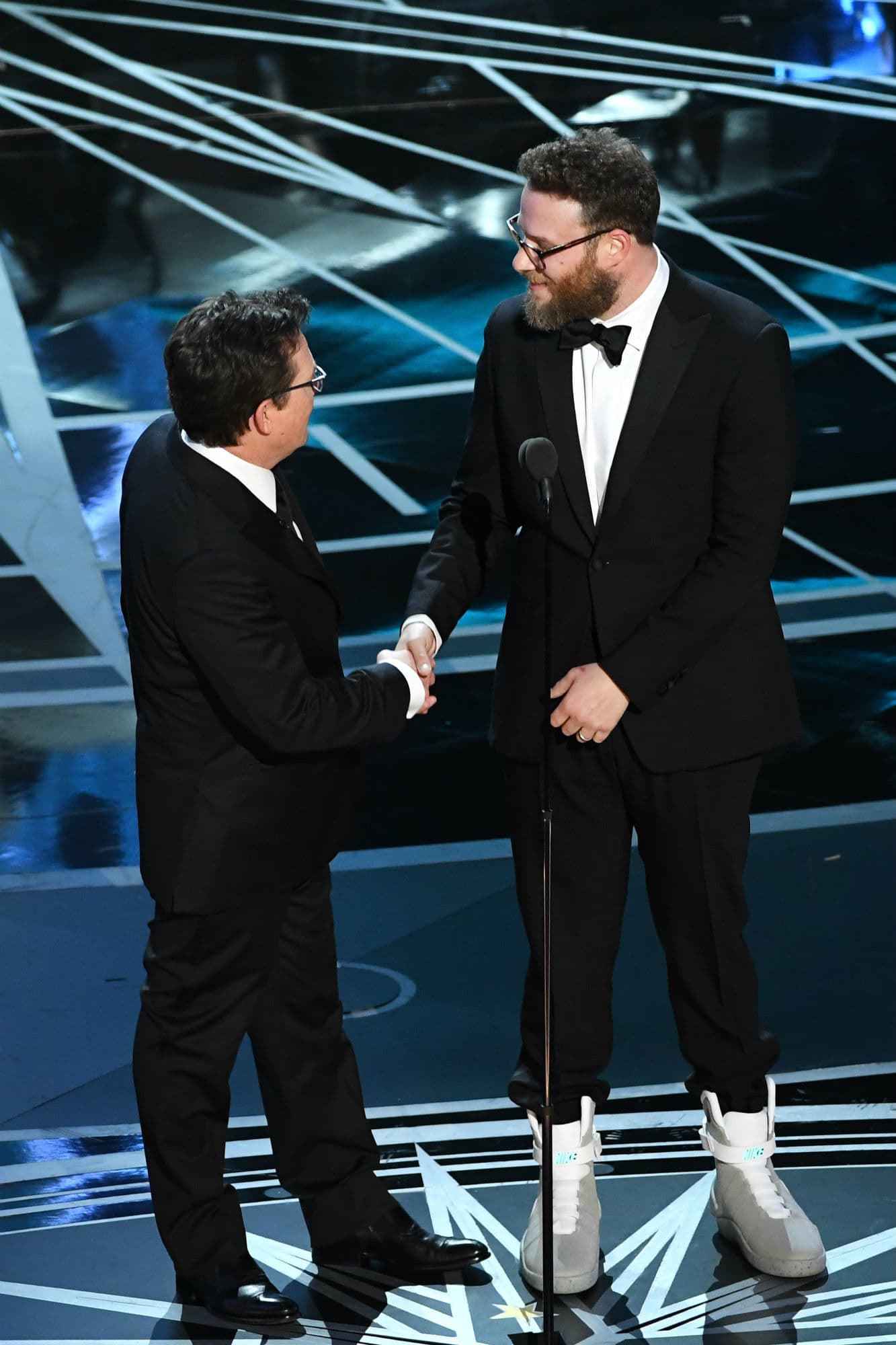 Seth Rogan in the Nike MAG with Michael J. Fox